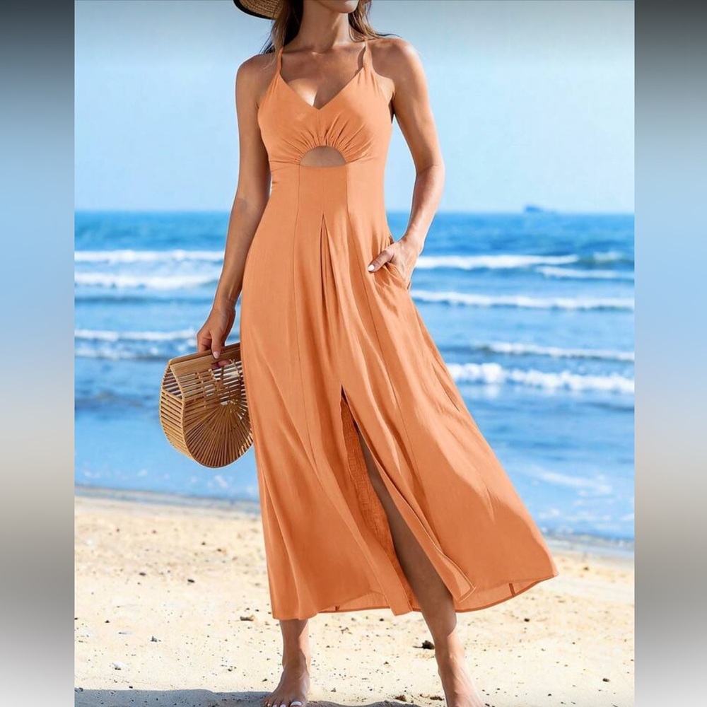 Orange  Maxi Dress with Front Slit